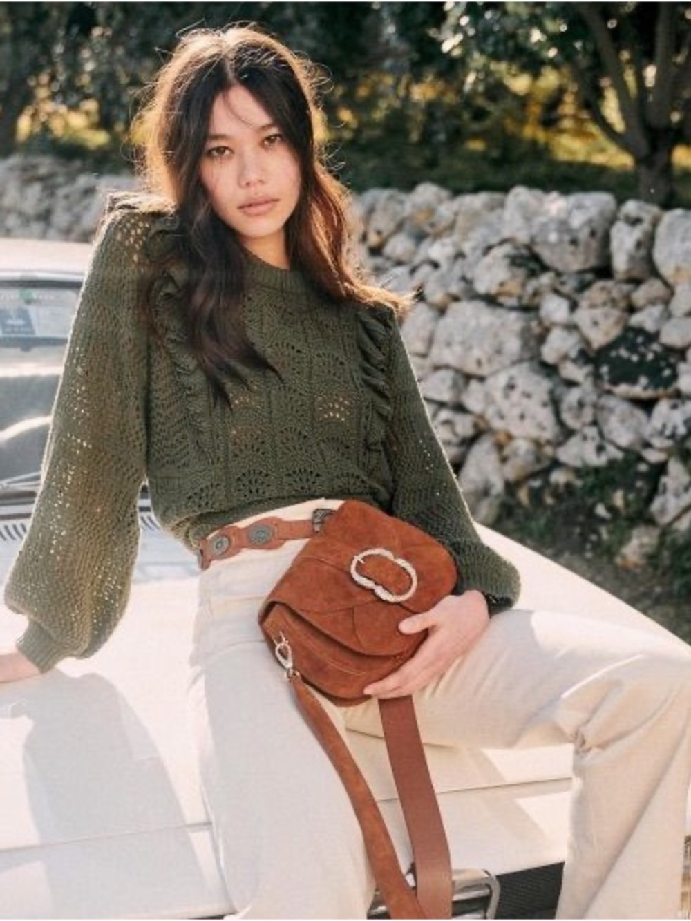 Sezane Olive Green Knit Sweater